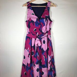 Banana Republic Women's 12 Purple Floral Poplin Shirred Sleeveless Midi Dress